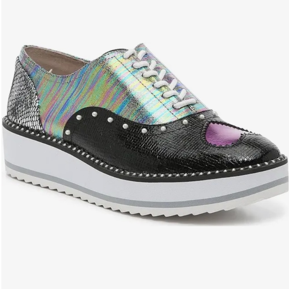 Betsey Johnson Marti Iridescent Oxford Vegan Lace Up Platform Sneaker